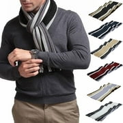 KGJQ Classic Striped Tassel Edge Woolen Yarn Men's Scarf, 180cm x 23cm, Soft Warm Fashion Accessory